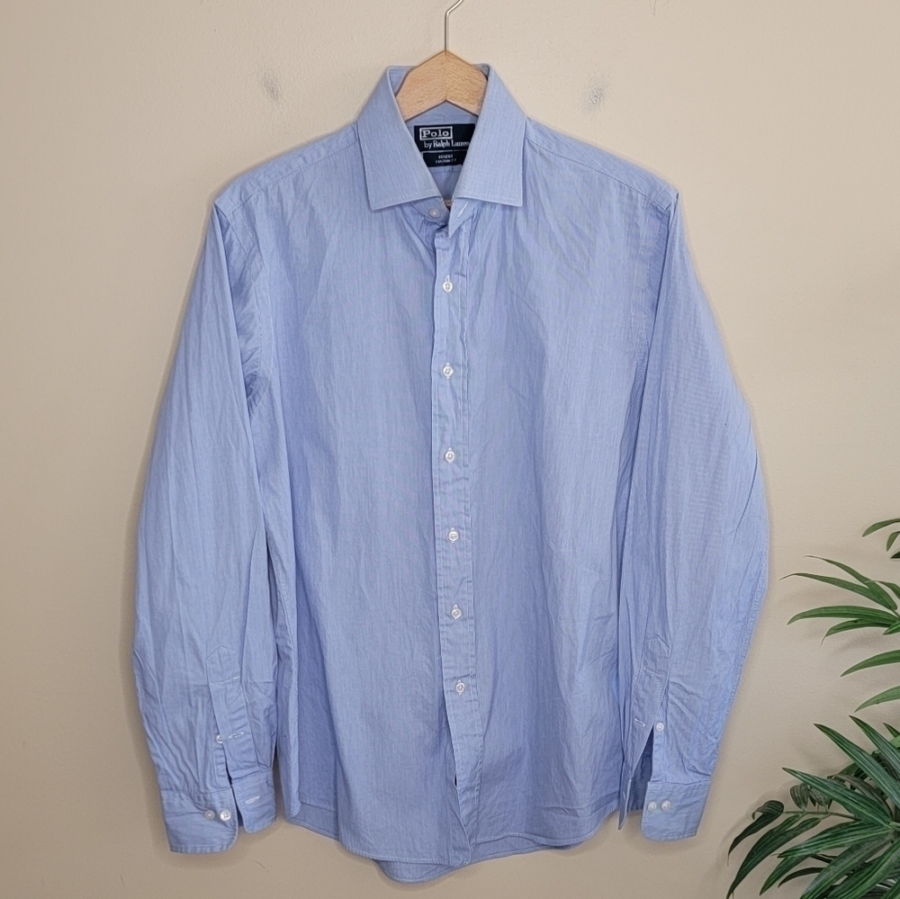Polo by Ralph Lauren Blue Button Front Dress Shirt Size 15.5, 34/35